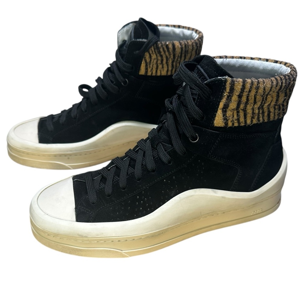 P448 Black Animal Print High Top Sneakers Size 37/ 7 - Picture 1 of 5